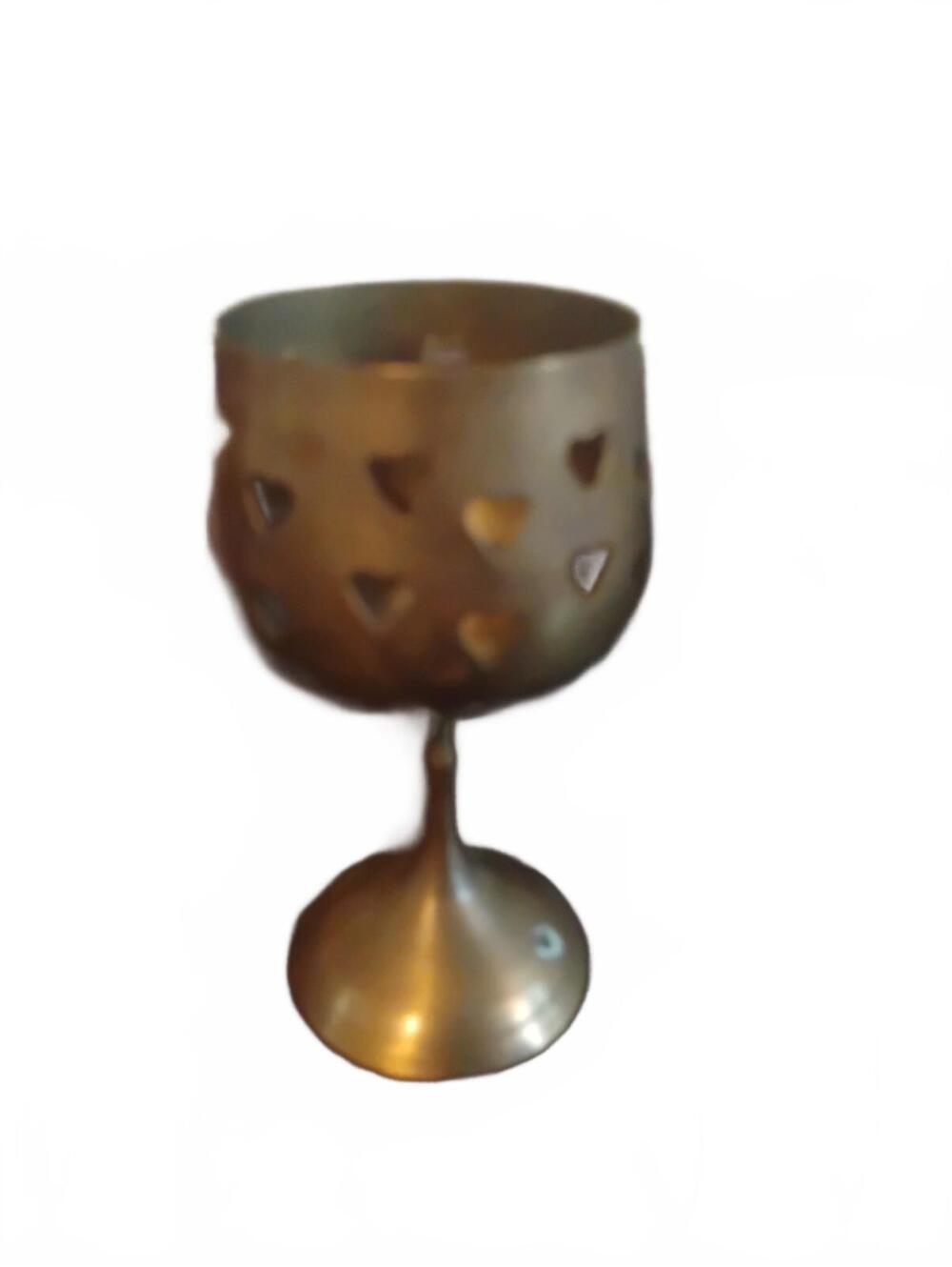Vintage Brass Candle Holder with Heart Cutouts